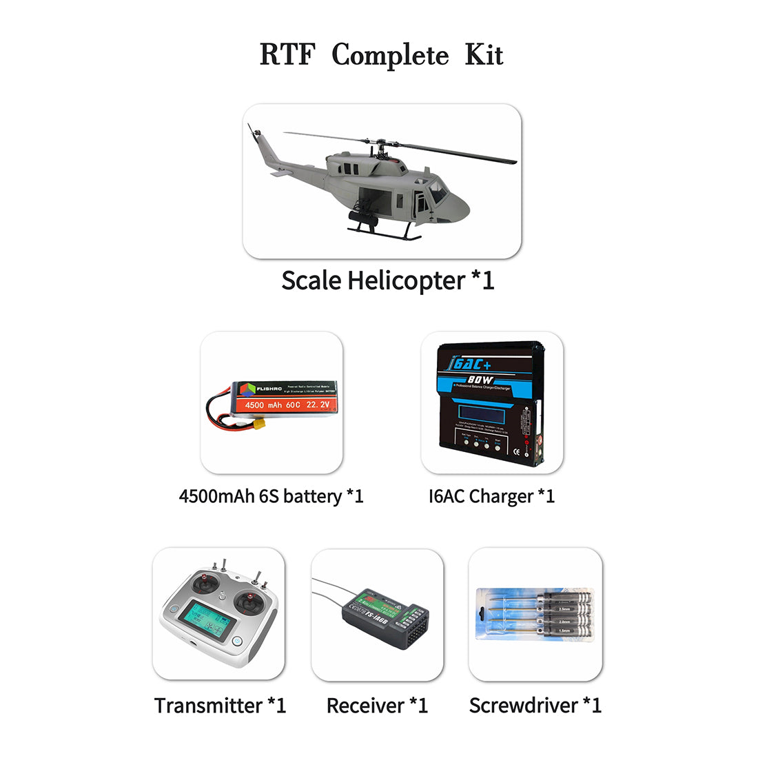 FLISHRC FL500 UH-1N Twin Huey 500-Class 2.4G 6CH Scale RC Helicopter - RAZORDON