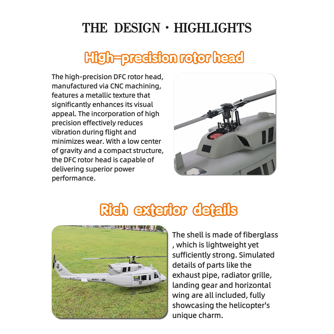 FLISHRC FL500 UH-1N Twin Huey 500-Class 2.4G 6CH Scale RC Helicopter  - RAZORDON