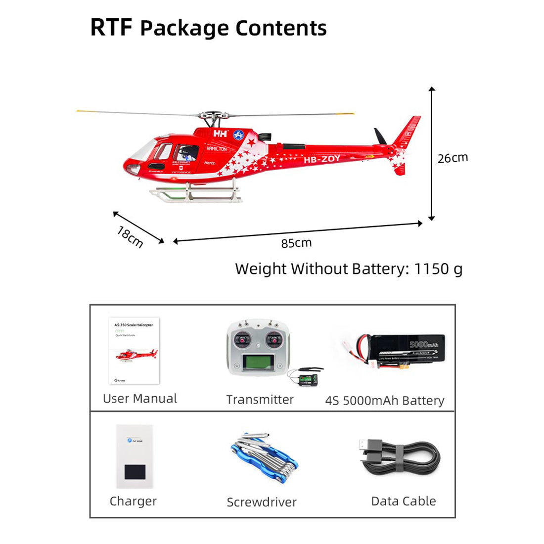 FLYWING Eurocopter AS350 2.4G 6CH 470-Class Quick-Release 3-Rotor Scale RC Helicopter Model with ACE Flight Controller, GPS Positioning & Left/Right-Hand Control RTF