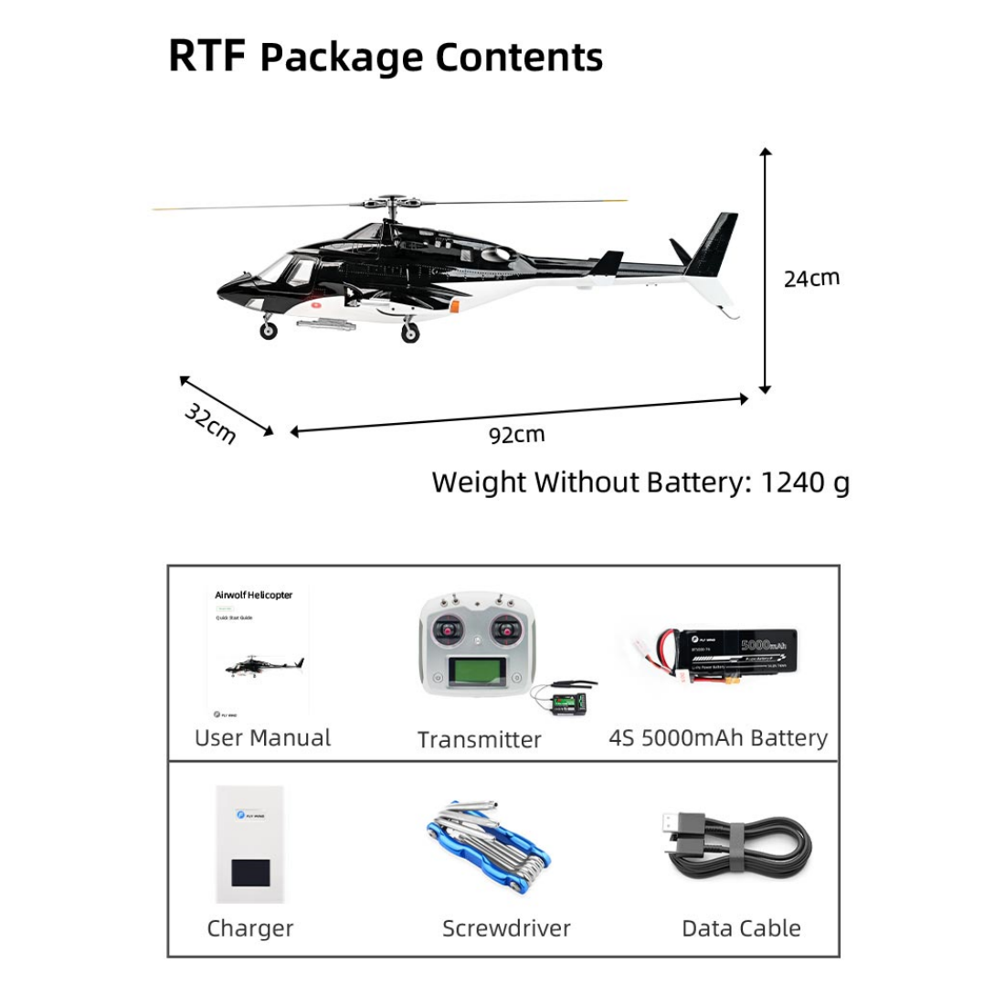 FLYWING Bell 222 Airwolf 470-Class RC Helicopter – 2.4GHz 6CH Scale Military Helicopter with ACE Flight Controller, GPS Positioning & Retractable Landing Gear (RTF)