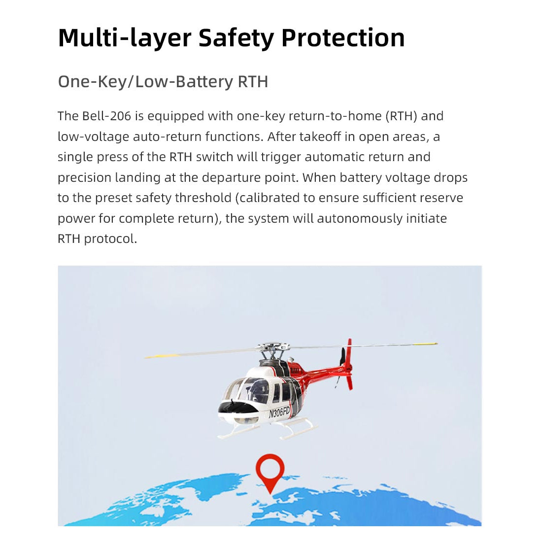 FLYWING Bell-206-V4 470-Klasse RC-Helikoptermodell, 2,4 G RC 6-Kanal-Elektroflugzeug mit umschaltbarem Modell 1 und Modell 2 (RTF-Version)
