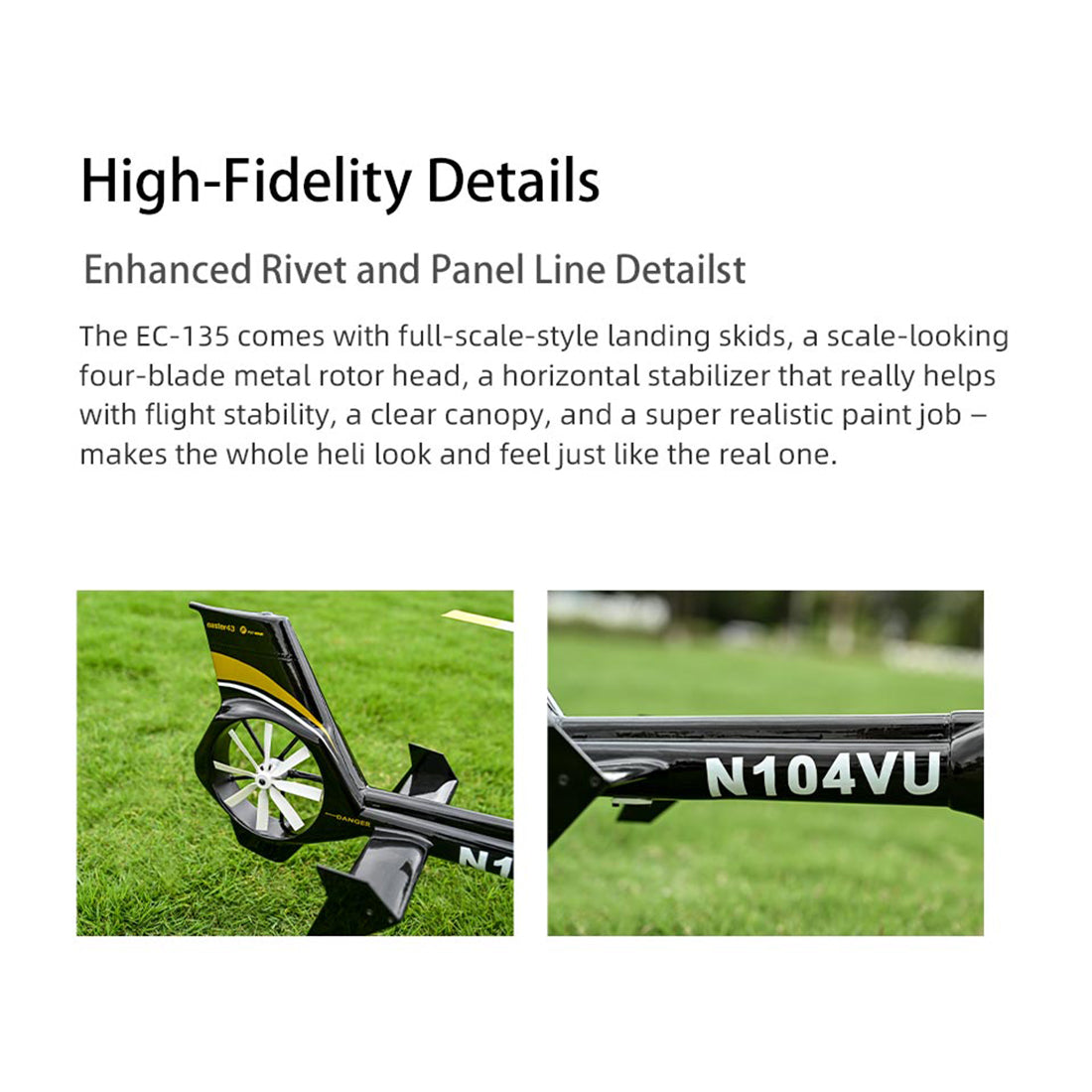 FLYWING EC135 470 스케일 RC 헬리콥터 2.4G 6CH 스케일 군용 모델, 퀵 탈착식 4날 로터, ACE 비행 컨트롤러, GPS 위치 지정 기능(MODE1/MODE2 전환 가능)
