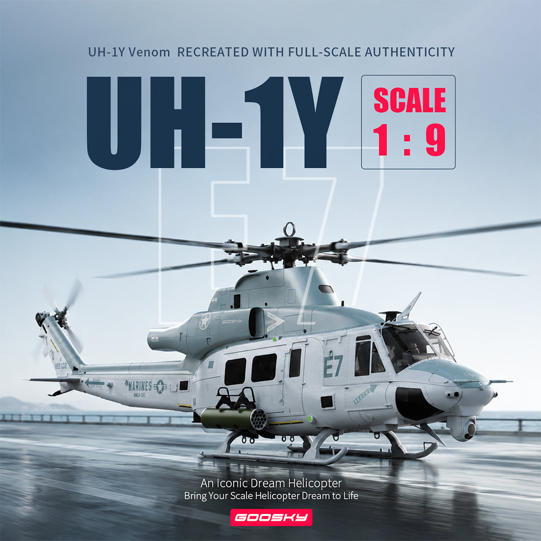 GOOSKY E7 UH-1Y Venom 700-Class 1/9 Scale 6CH RC Helicopter – RAZORDON