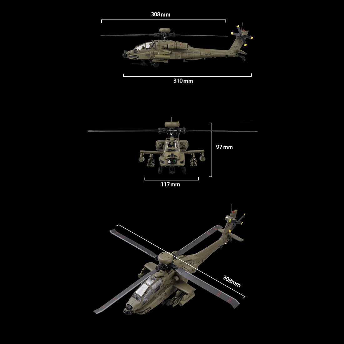 RC ERA C170 AH-64D Apache 1/48 Scale 6CH Flybarless RC Helicopter - RAZORDON