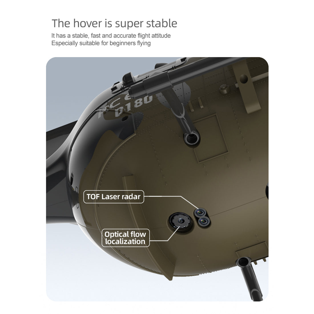 RC ERA C180 1/25 Scale RC Helicopter 2.4G 6CH Single Rotor Flybarless, Barometer + TOF LiDAR Altitude Hold, Optical Flow Positioning, One-Key Inverted Flight & Takeoff/Landing