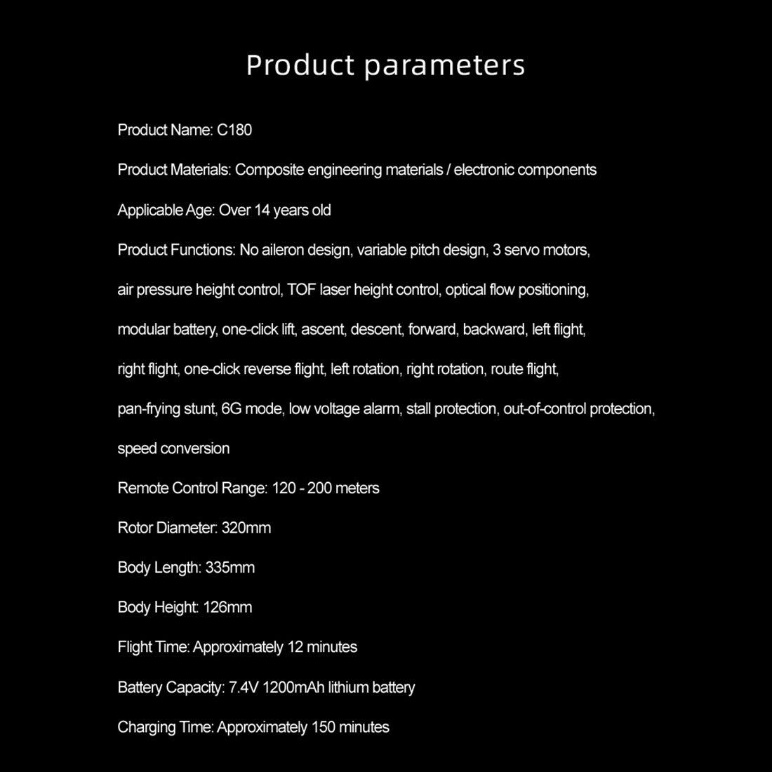 RC ERA C180 1/25 Scale RC Helicopter 2.4G 6CH Single Rotor Flybarless, Barometer + TOF LiDAR Altitude Hold, Optical Flow Positioning, One-Key Inverted Flight & Takeoff/Landing