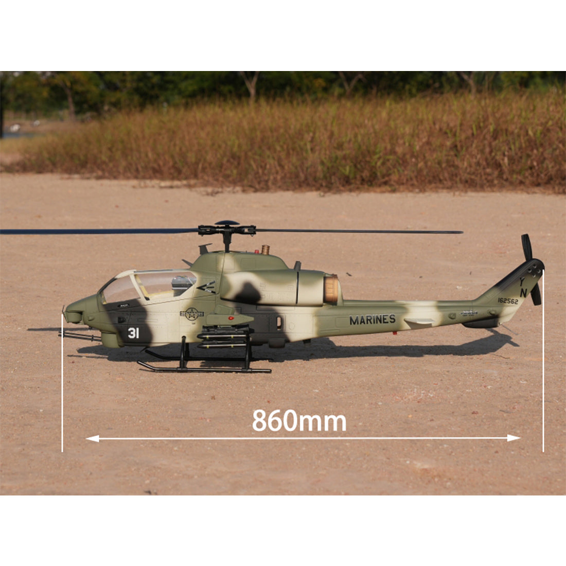 WOLFBUSH&ROBAN AH-1W Cobra 470-Class 2.4G 6CH Dual-Rotor RC Military Helicopter Model with GPS Positioning, Synchronized Turret & Left/Right-Hand Control RTF