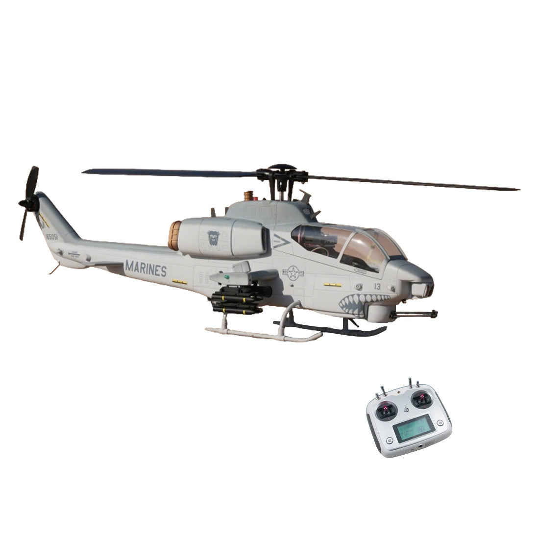 WOLFBUSH&ROBAN AH-1W Cobra 470-Class 2.4G 6CH Dual-Rotor RC Military Helicopter Model with GPS Positioning, Synchronized Turret & Left/Right-Hand Control RTF