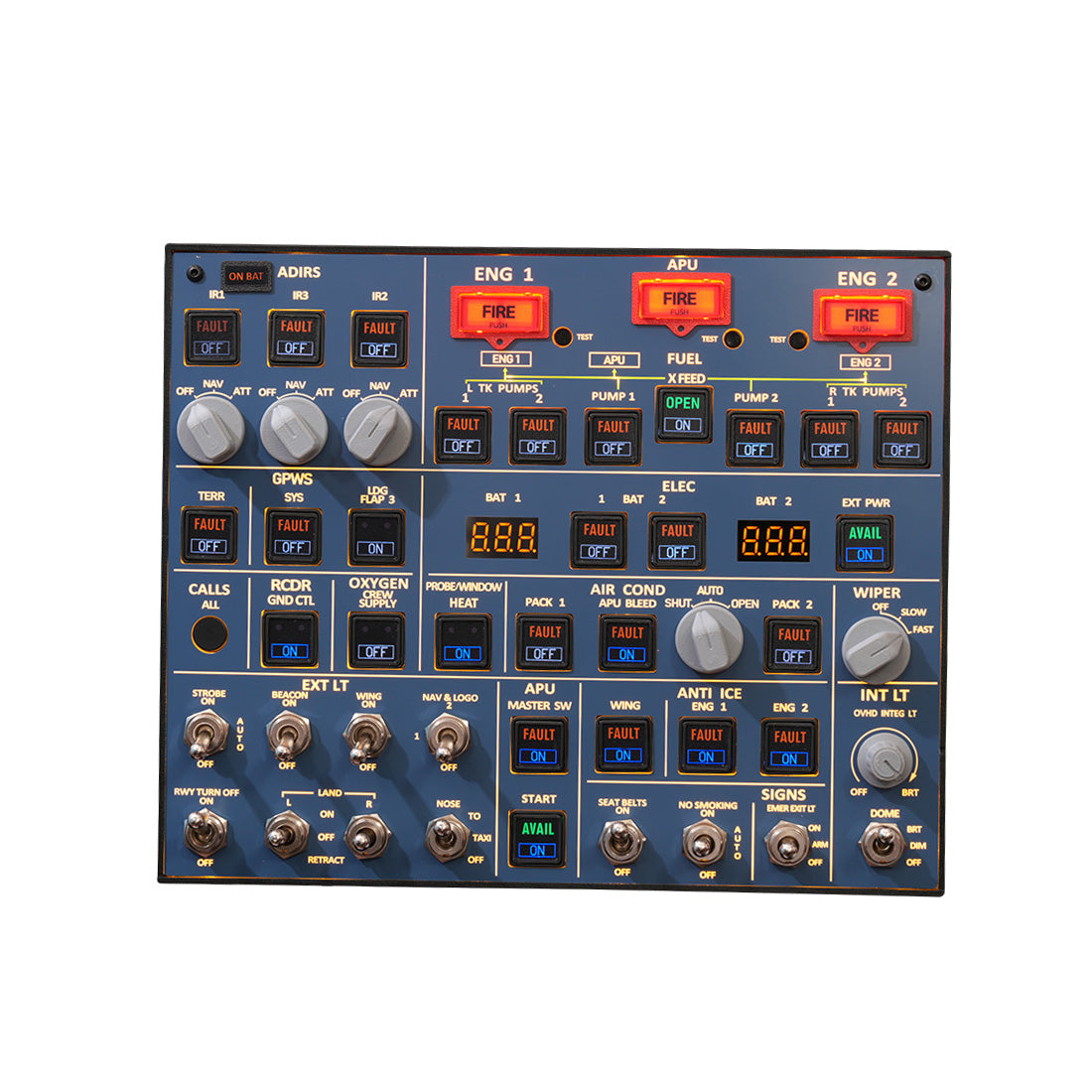 Rowsfire A107 V3.1 A32X MAX Light OVHD OVERHEAD Panel for MSFS 2020/2024 (Backlit+Metal Housing+Tactile Switches Edition) - Compatible with FENIX A32X, FBW A32X - Windows Flight Sim Home Cockpit