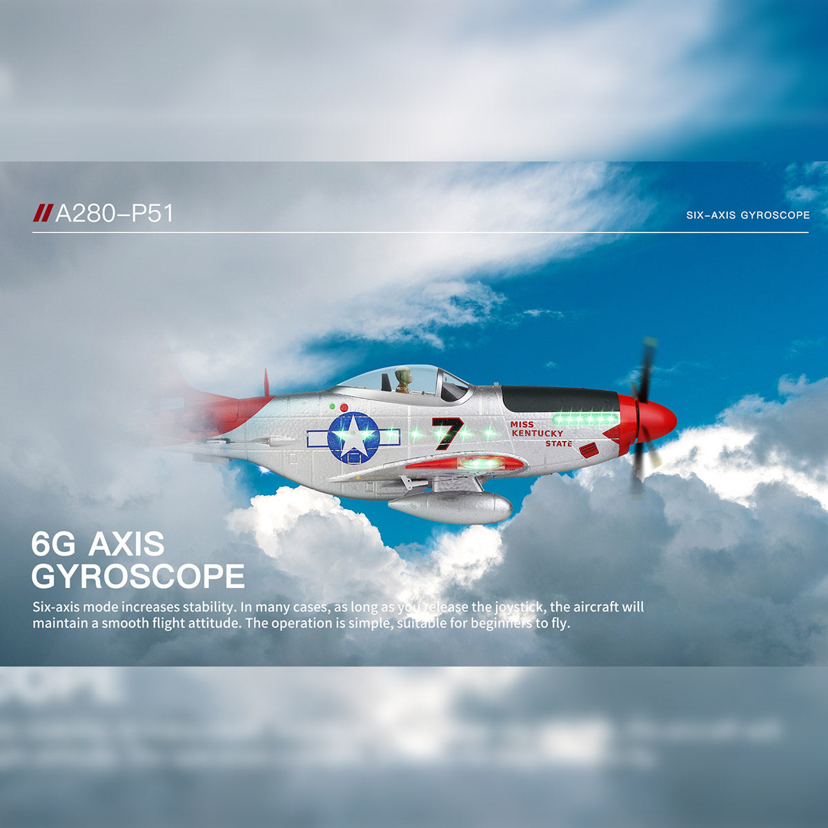 XK A280 P-51 3D/6G 2.4G 4CH Brushless Scale RC Airplane Model - RAZORDON