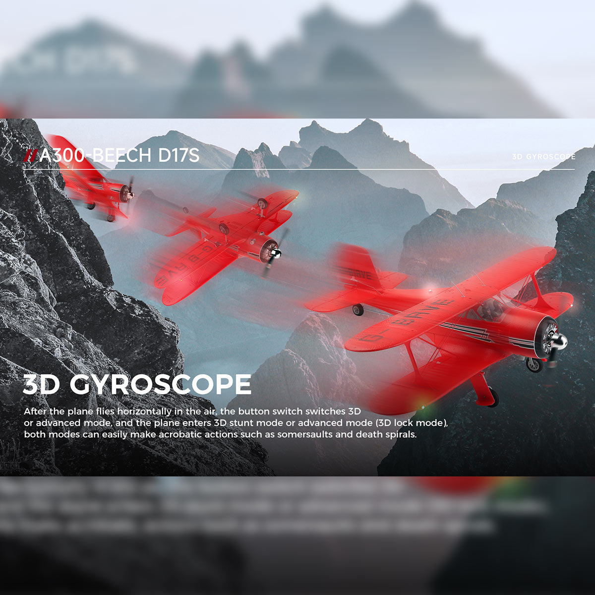 XK A300 Beech D17S Biplane 3D/6G 2.4G 4CH Brushless Scale RC Airplane Model - RAZORDON