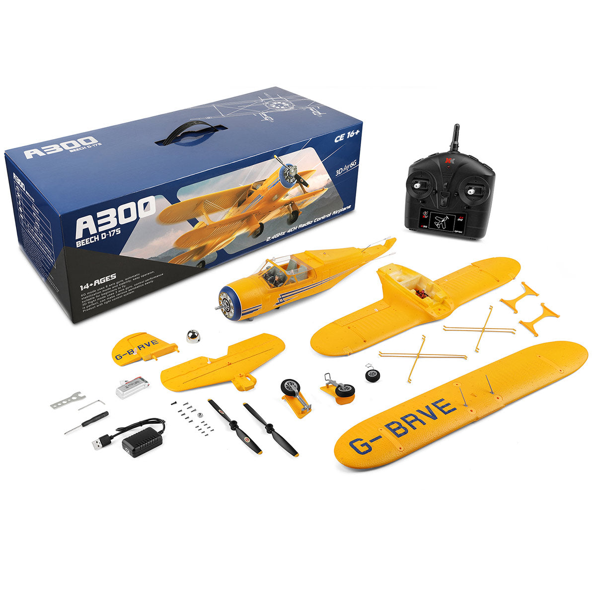 XK A300 Beech D17S Biplane 3D/6G 2.4G 4CH Brushless Scale RC Airplane Model - RAZORDON