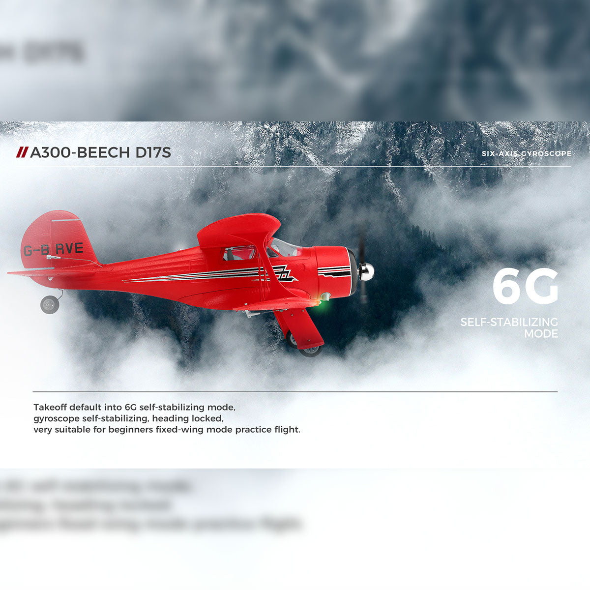 XK A300 Beech D17S Biplane 3D/6G 2.4G 4CH Brushless Scale RC Airplane Model - RAZORDON