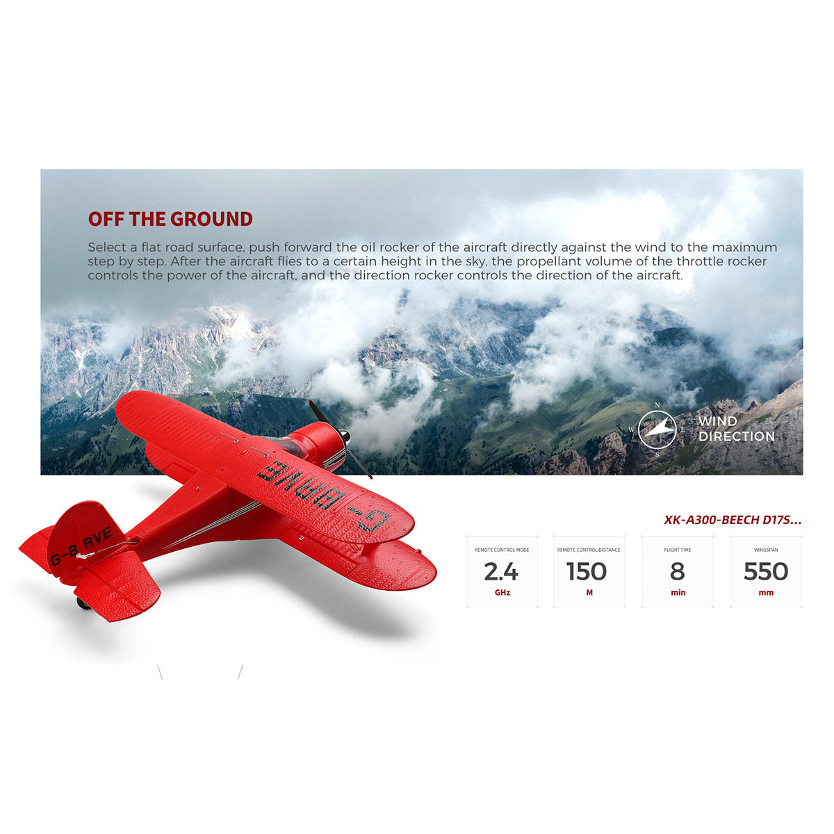 XK A300 Beech D17S Biplane 3D/6G 2.4G 4CH Brushless Scale RC Airplane Model - RAZORDON