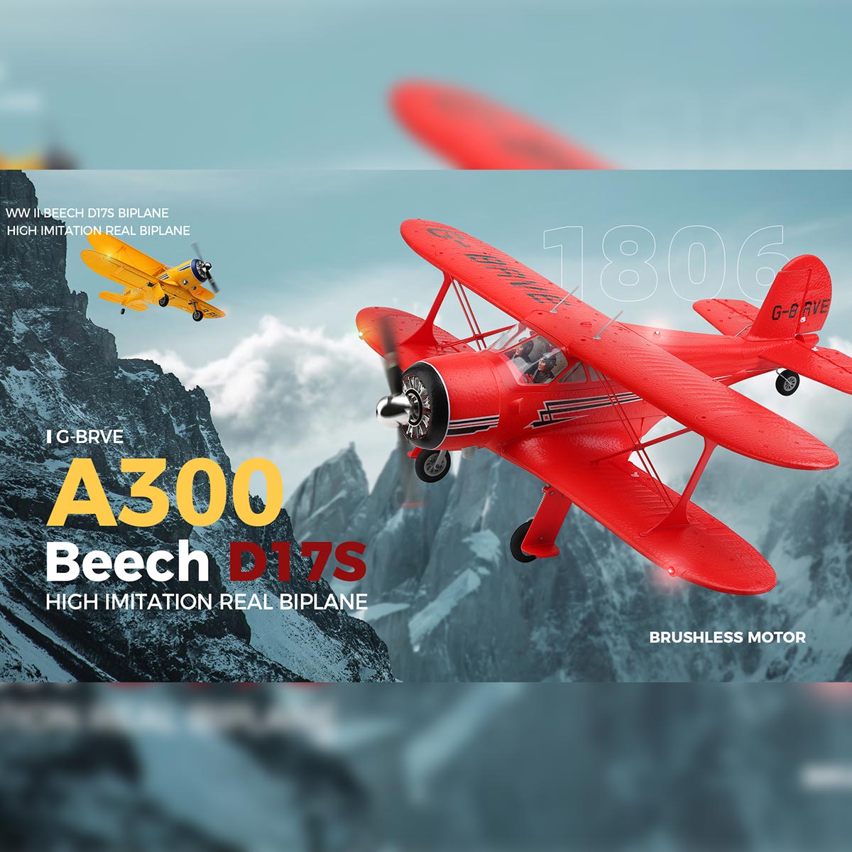 XK A300 Beech D17S Biplane 3D/6G 2.4G 4CH Brushless Scale RC Airplane Model - RAZORDON
