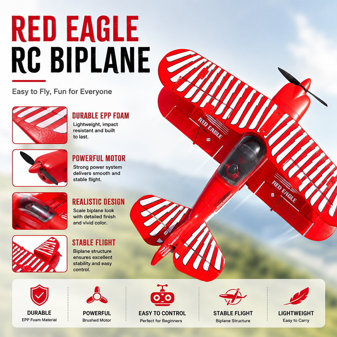 XK A310 Beech D17S RC Fixed-Wing Aircraft 2.4GHz 4CH EPP Scale Biplane – RAZORDON