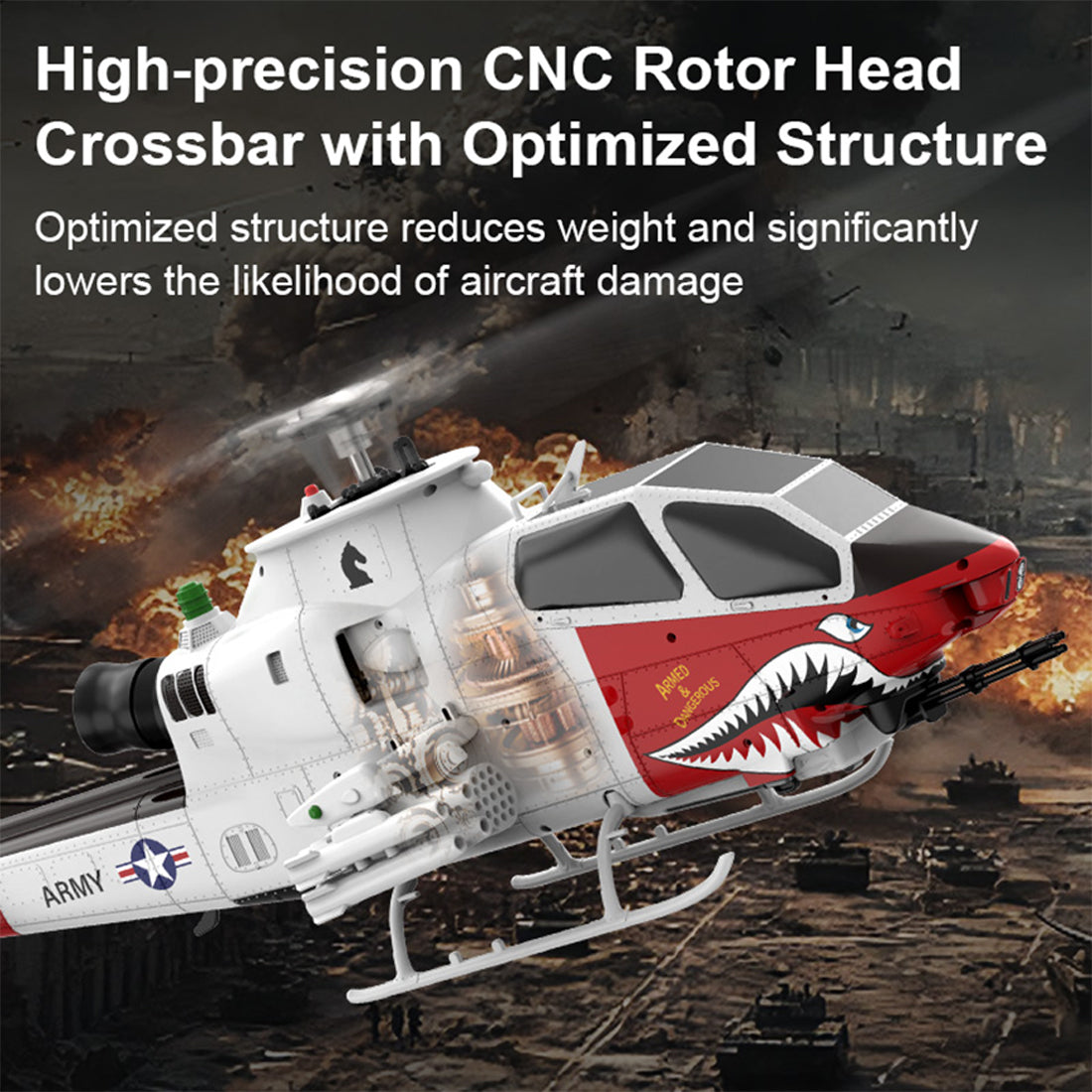 YU XIANG F112S AH-1 Cobra 1/40 Scale 200-Class 2.4G 9CH RC Military Helicopter Model with Dual-Blade Flybarless Rotor Head, 6G Mode & GPS Positioning RTF
