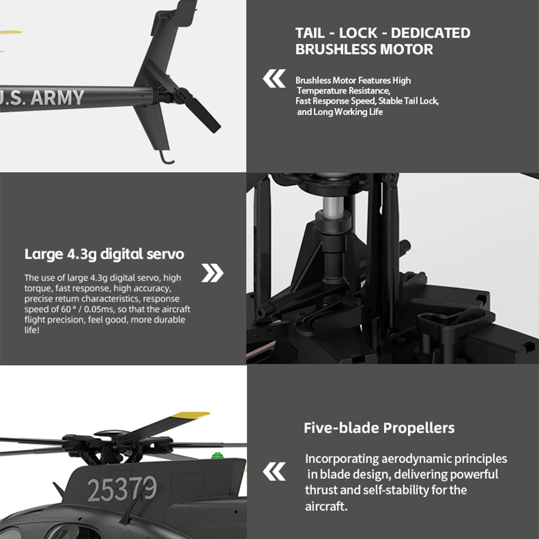 YU XIANG F119S MD500 1/16 Scale 250-Class 2.4G 9CH RC Little Bird Military Helicopter Model with Flybarless Rotor Head, 6G/3D Switchable Modes & Openable Cockpit (RTF Version)