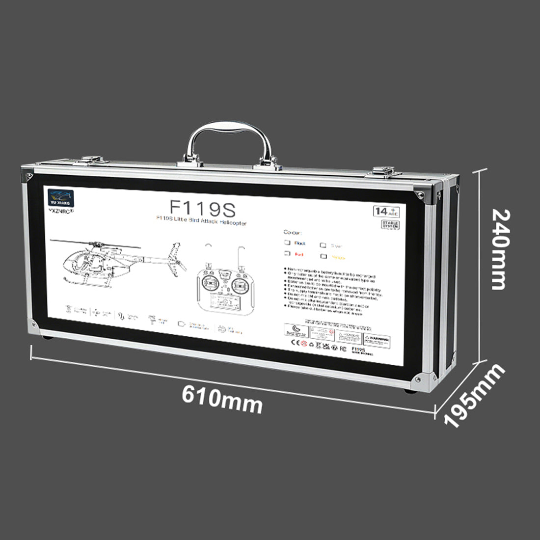 YU XIANG F119S MD500 1/16 Scale 250-Class 2.4G 9CH RC Little Bird Military Helicopter Model with Flybarless Rotor Head, 6G/3D Switchable Modes & Openable Cockpit (RTF Version)