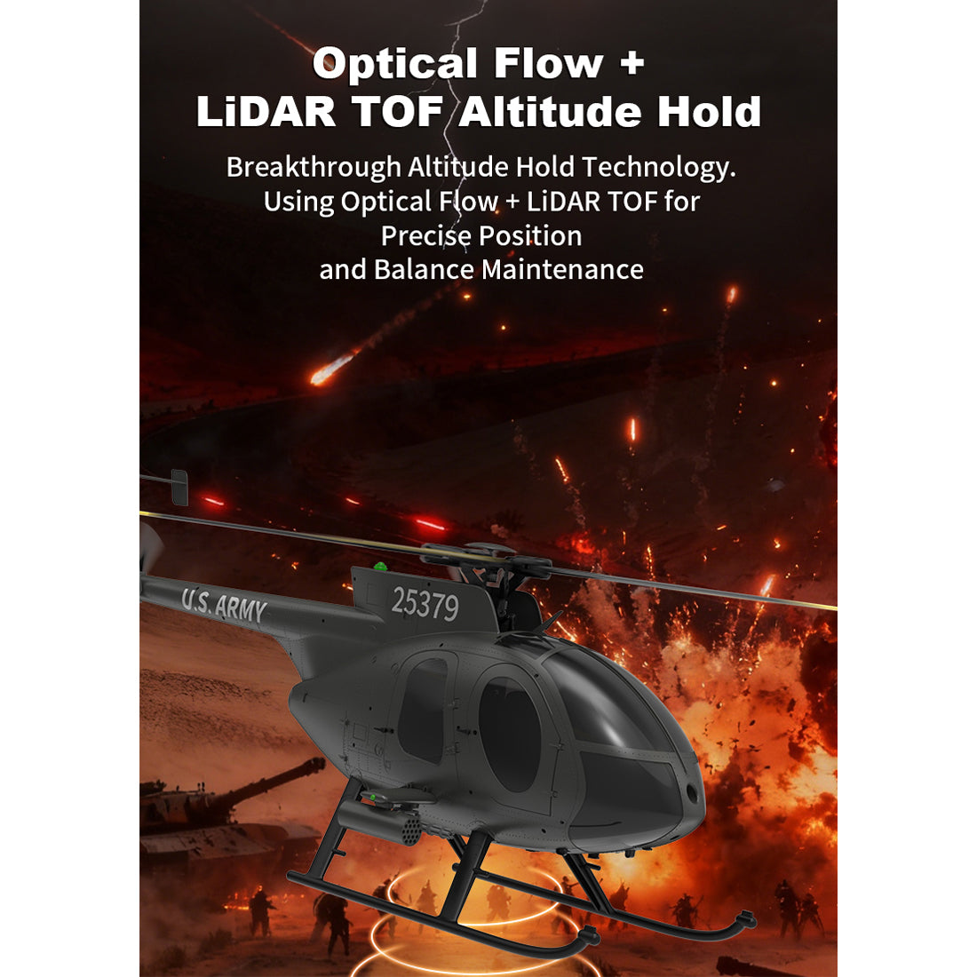 YU XIANG F119S MD500 1/16 Scale 250-Class 2.4G 9CH RC Little Bird Military Helicopter Model with Flybarless Rotor Head, 6G/3D Switchable Modes & Openable Cockpit (RTF Version)