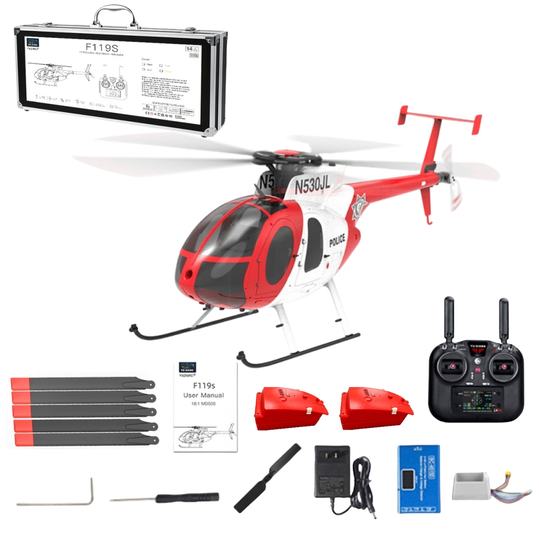 YU XIANG F119S MD500 1/16 Scale 250-Class 2.4G 9CH RC Little Bird Military Helicopter Model with Flybarless Rotor Head, 6G/3D Switchable Modes & Openable Cockpit (RTF Version)