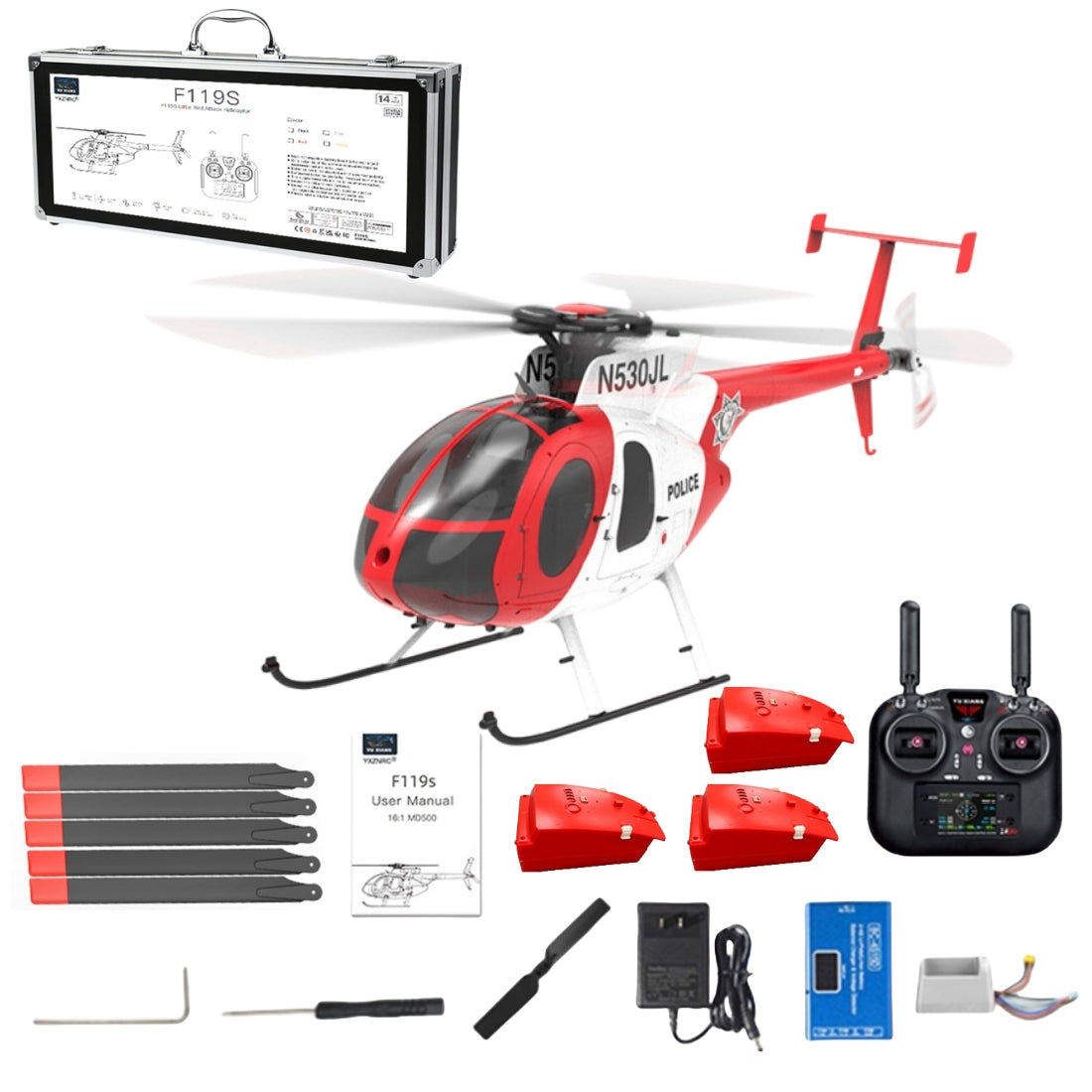 YU XIANG F119S MD500 1/16 Scale 250-Class 2.4G 9CH RC Little Bird Military Helicopter Model with Flybarless Rotor Head, 6G/3D Switchable Modes & Openable Cockpit (RTF Version)