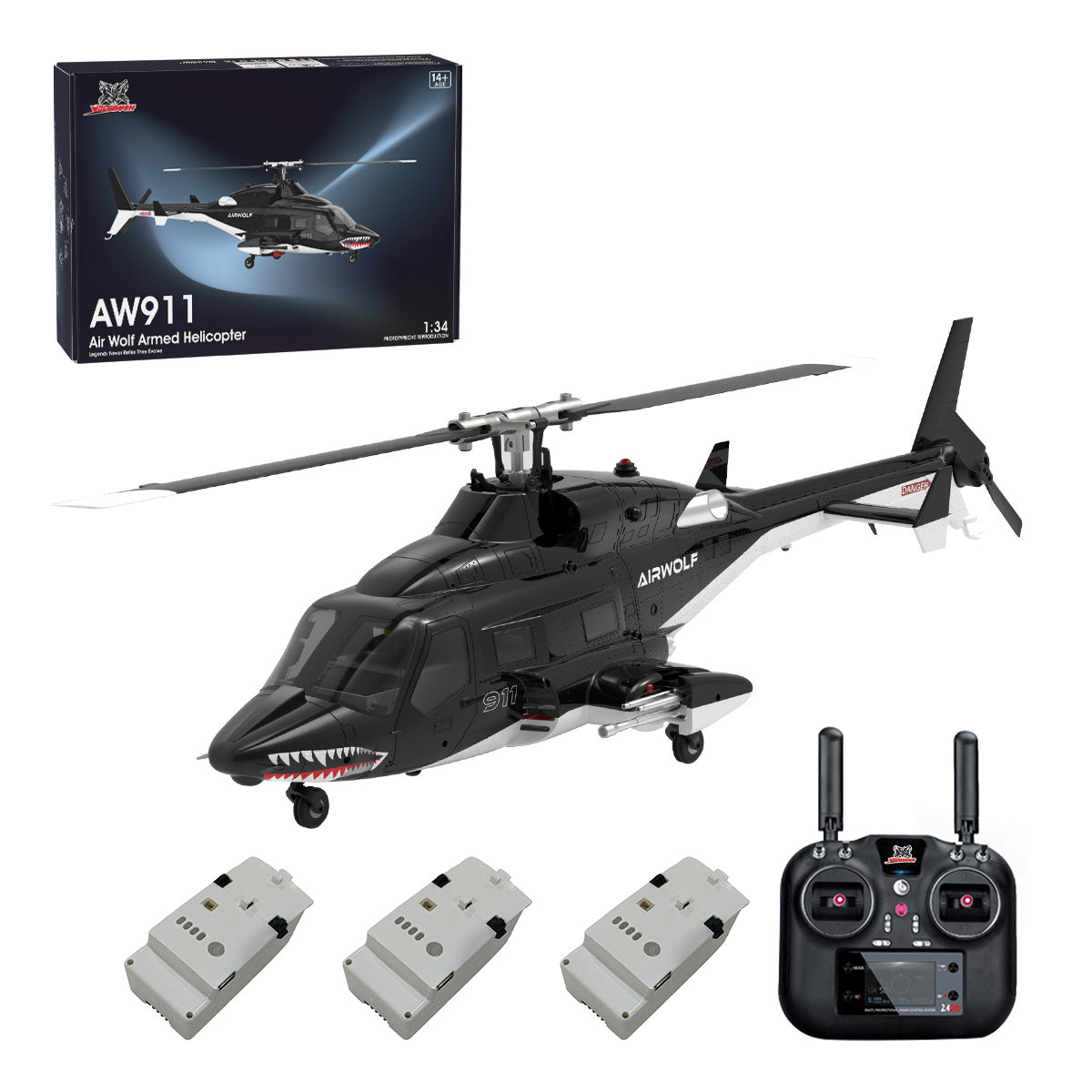 WOLFBUSH AW-911 Airwolf GPS RC Helicopter With 3 Batteries - Razordon