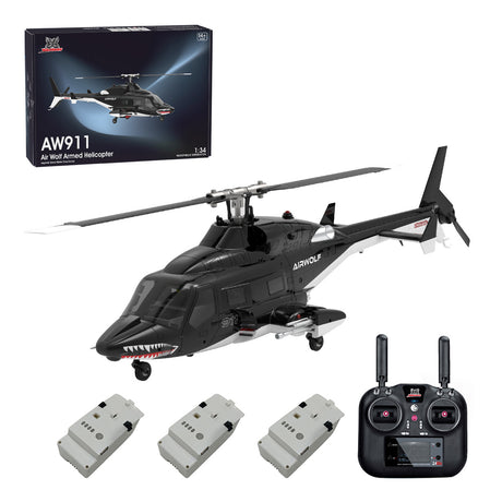 WOLFBUSH AW-911 Airwolf GPS RC Helicopter With 3 Batteries - Razordon