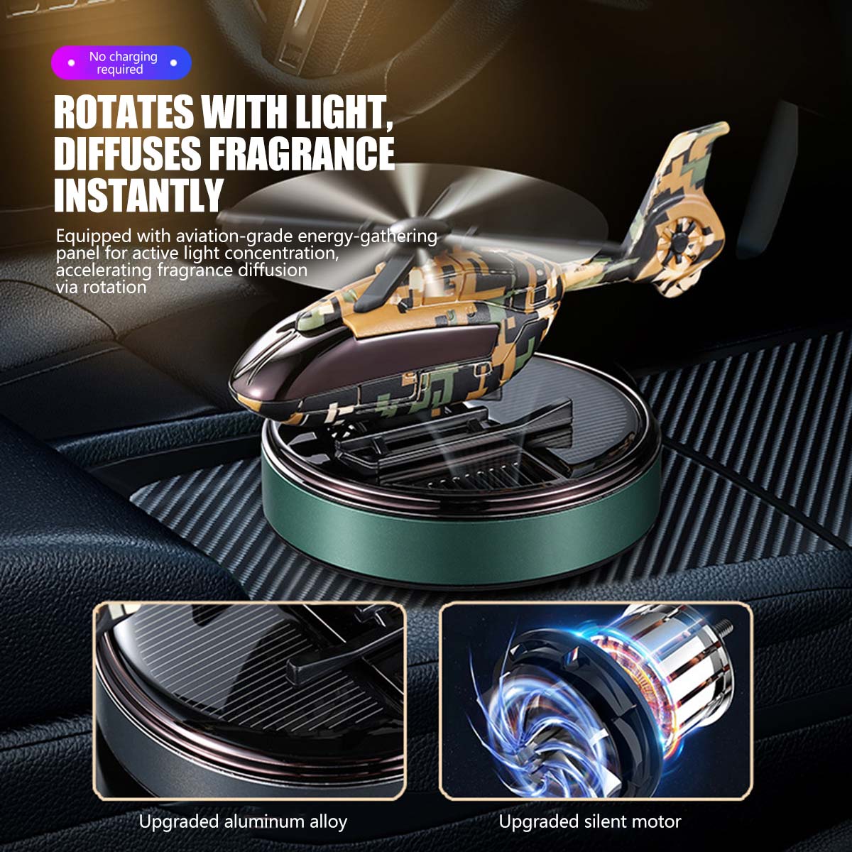 Helicopter-Shaped Rotating Solar-Powered Car Air Freshener - RAZORDON