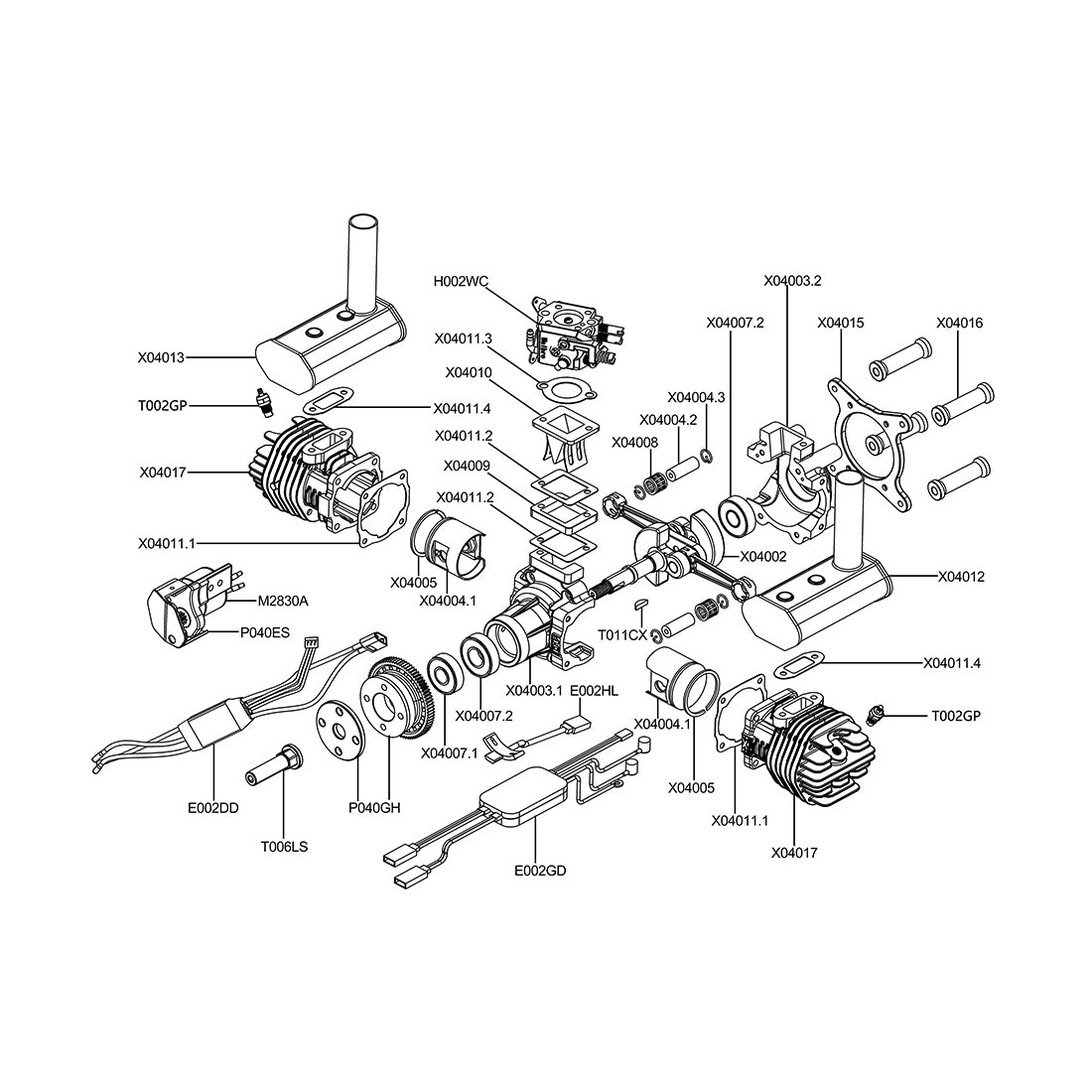 EPHIL XG-40cc-T Pro Electric Starter Two-Stroke Twin-Cylinders Horizontally Opposed Gasoline Engine Model for Fixed-Wing Aircraft Models - RAZORDON