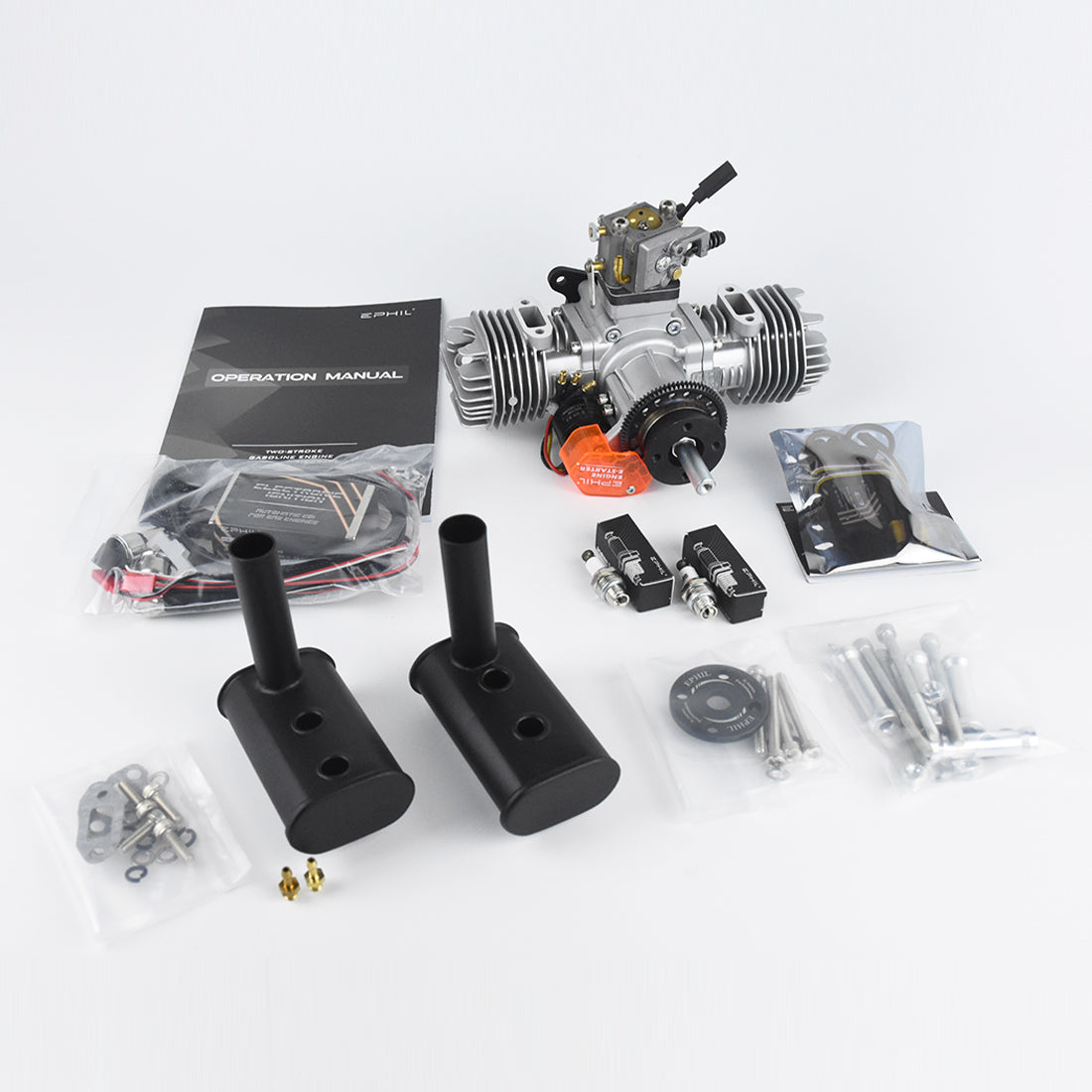 EPHIL X-40cc-T Pro Electric Starter Twin-cylinders Two-Stroke Horizontally Opposed Gasoline Engine Model for Fixed-Wing Aircraft Models - RAZORDON