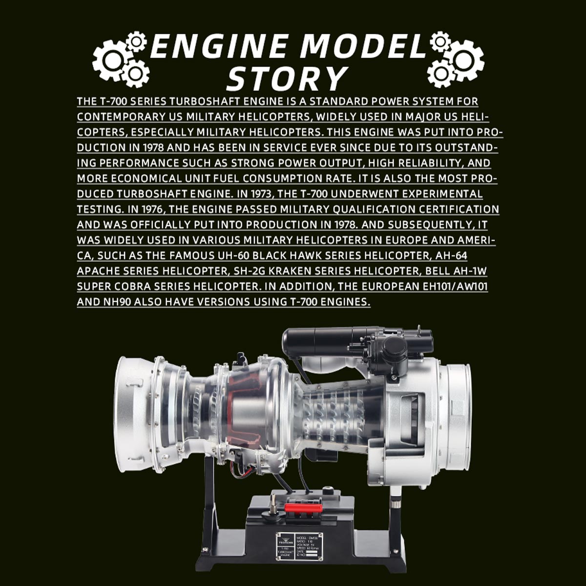 TECHING×SKYMECHMAN 1/4 Scale Metal Simulation Electric Military Helicopter Turboshaft Engine Model Kit - Razordon