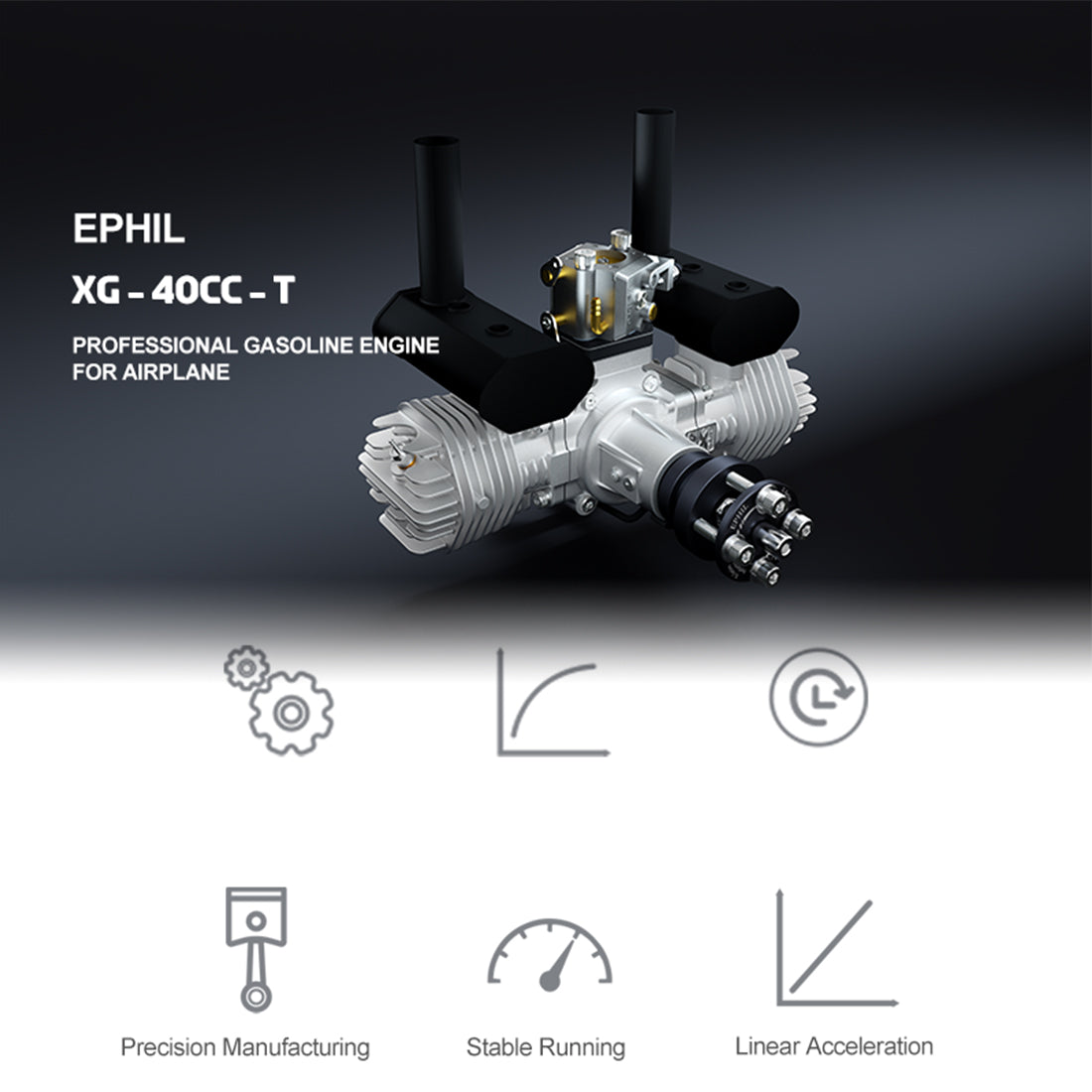 EPHIL XG-40cc-T Glow Plug Two-Stroke Twin-Cylinders Horizontally Opposed Gasoline Engine Model for Fixed-Wing Aircraft Models - RAZORDON