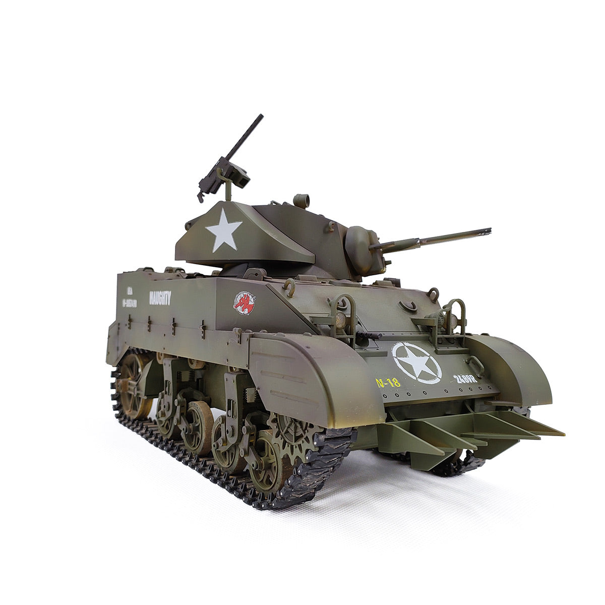 1/16 Scale 2.4G US M5A1 Stuart Light Tank Model with Sound & Light Effects, Telescopic Smoking Exhaust - Razordon