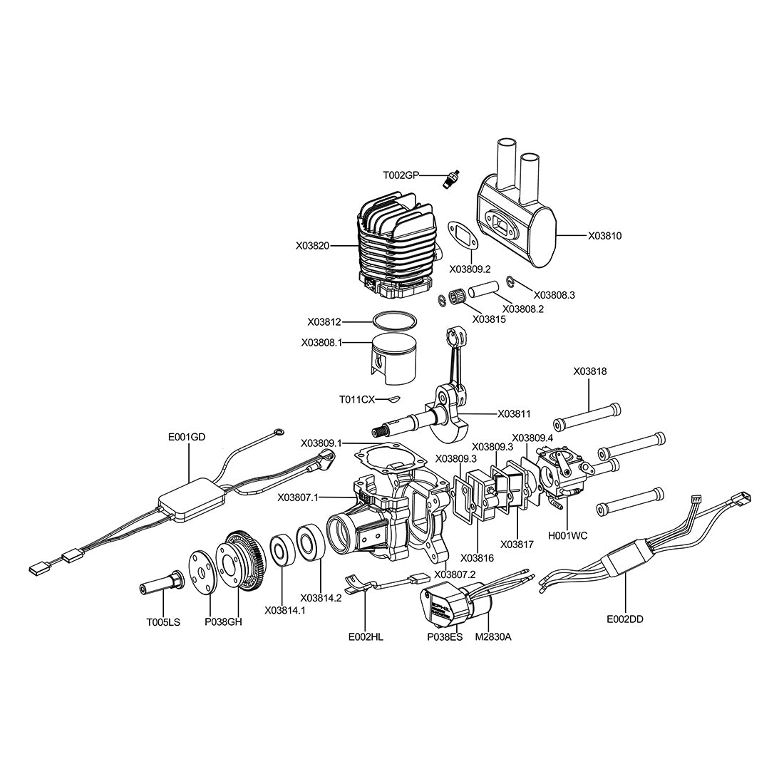 EPHIL XG-38cc-R Pro Electric Starter Two-Stroke Single Cylinder Side Exhaust Gasoline Engine Model for Fixed-Wing Aircraft Models-RAZORDON