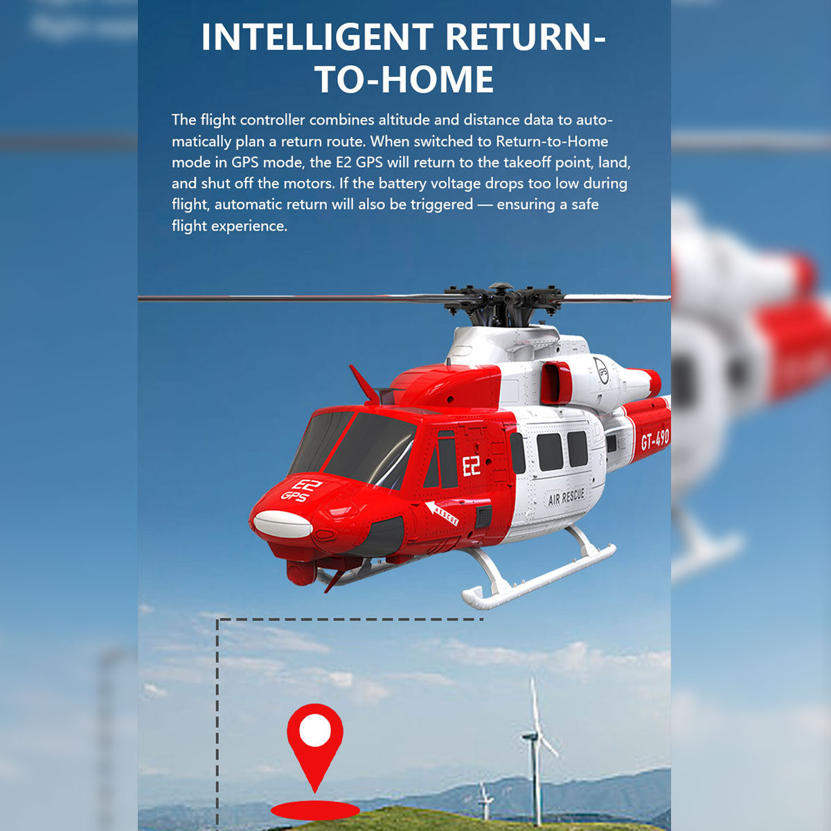 GOOSKY E2 UH-1Y 2.4G 6CH RC Helicopter Brushless Direct Drive Scale Model with LiDAR Positioning GPS Version Rescue Livery RTF - Razordon