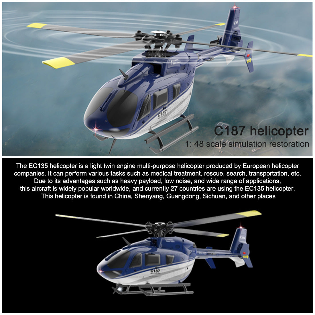 RC ERA 1/48 2.4G RC 헬리콥터 4CH EC-135 에어버스 항공 항공기 모델