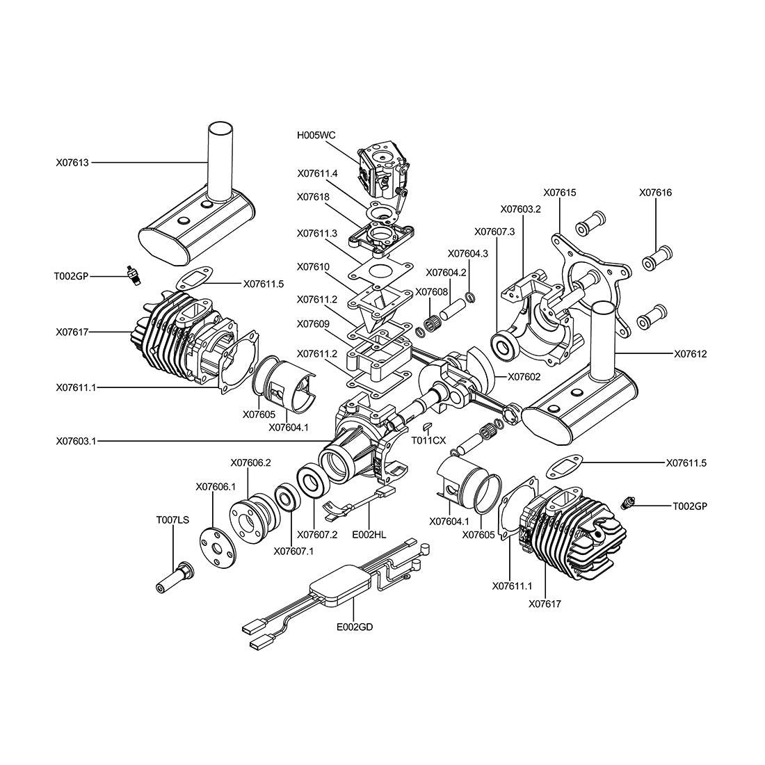 EPHIL XG-76cc-T Glow Plug Two-Stroke Twin-Cylinders Horizontally Opposed Gasoline Engine Model for Fixed-Wing Aircraft Models - RAZORDON