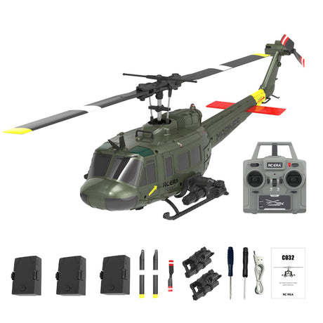 C032 UH-1 Huey RC Helicopter in army green with 3 Battery