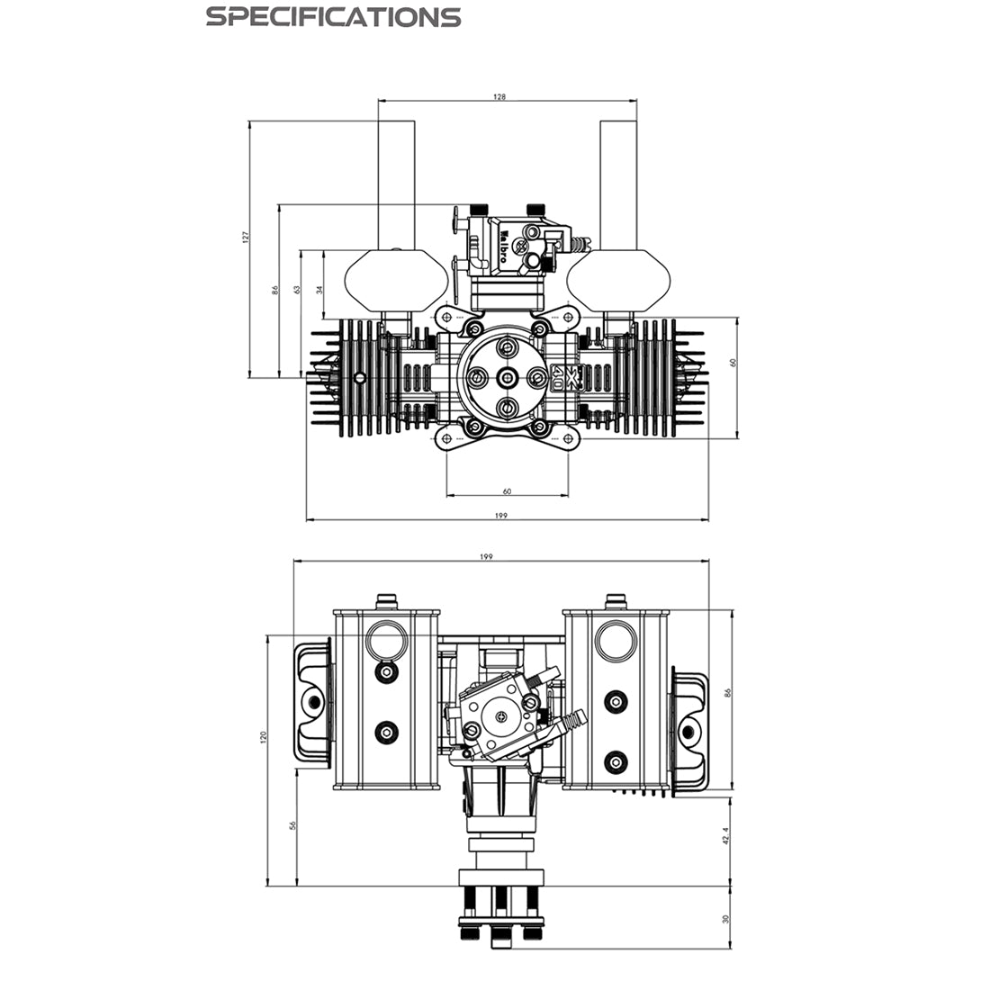 EPHIL XG-40cc-T Glow Plug Two-Stroke Twin-Cylinders Horizontally Opposed Gasoline Engine Model for Fixed-Wing Aircraft Models - RAZORDON