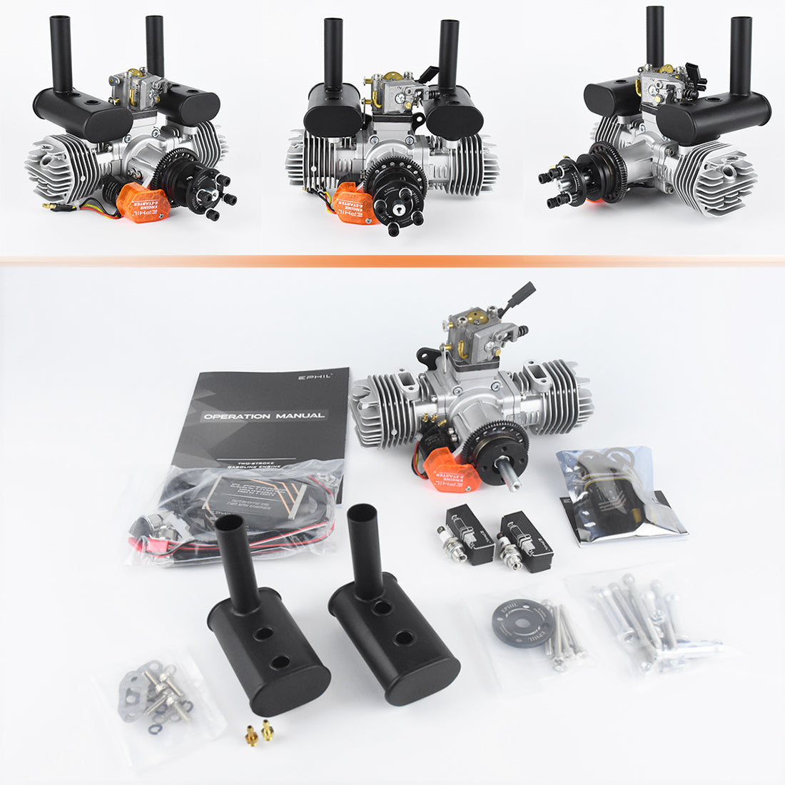 EPHIL X-40cc-T Pro Electric Starter Twin-cylinders Two-Stroke Horizontally Opposed Gasoline Engine Model for Fixed-Wing Aircraft Models - RAZORDON