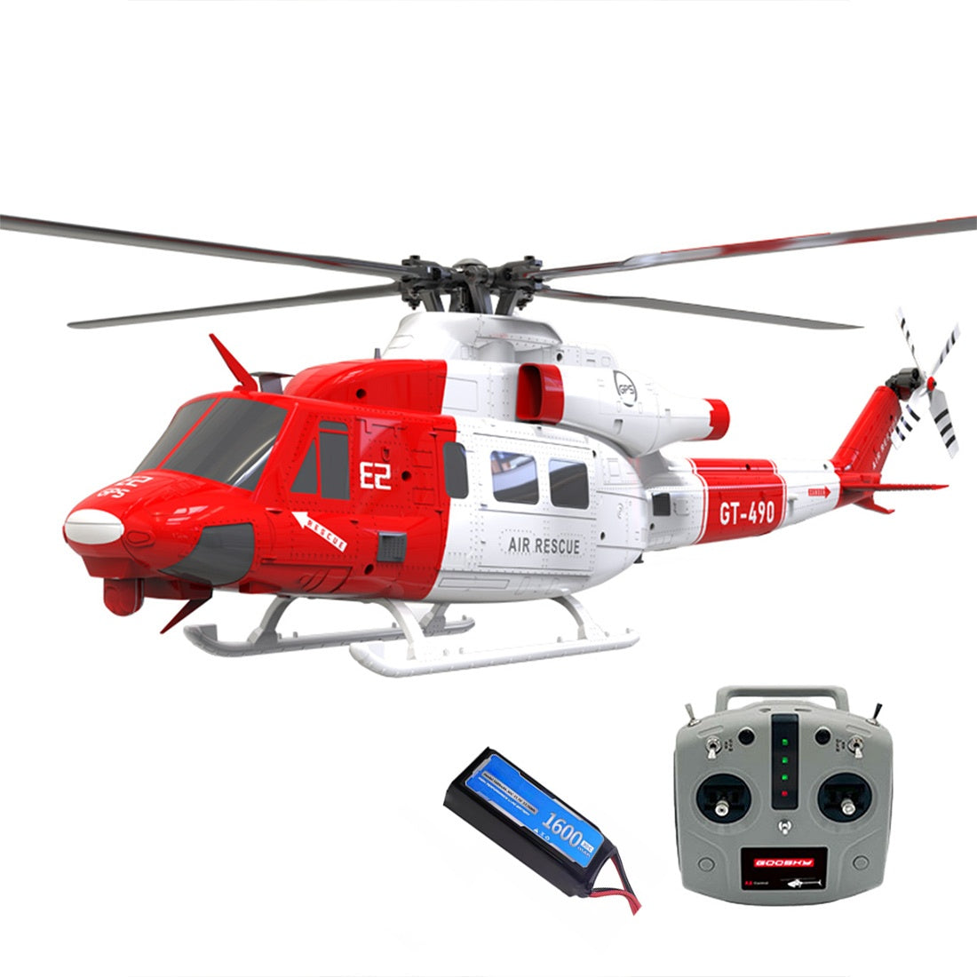 GOOSKY E2 UH-1Y 2,4G 6CH RC-Helikopter, bürstenloser Direktantrieb, maßstabsgetreues Modell mit LiDAR-Positionierung, GPS-Version, Rettungslackierung, RTF (MODE1/MODE2 umschaltbar)