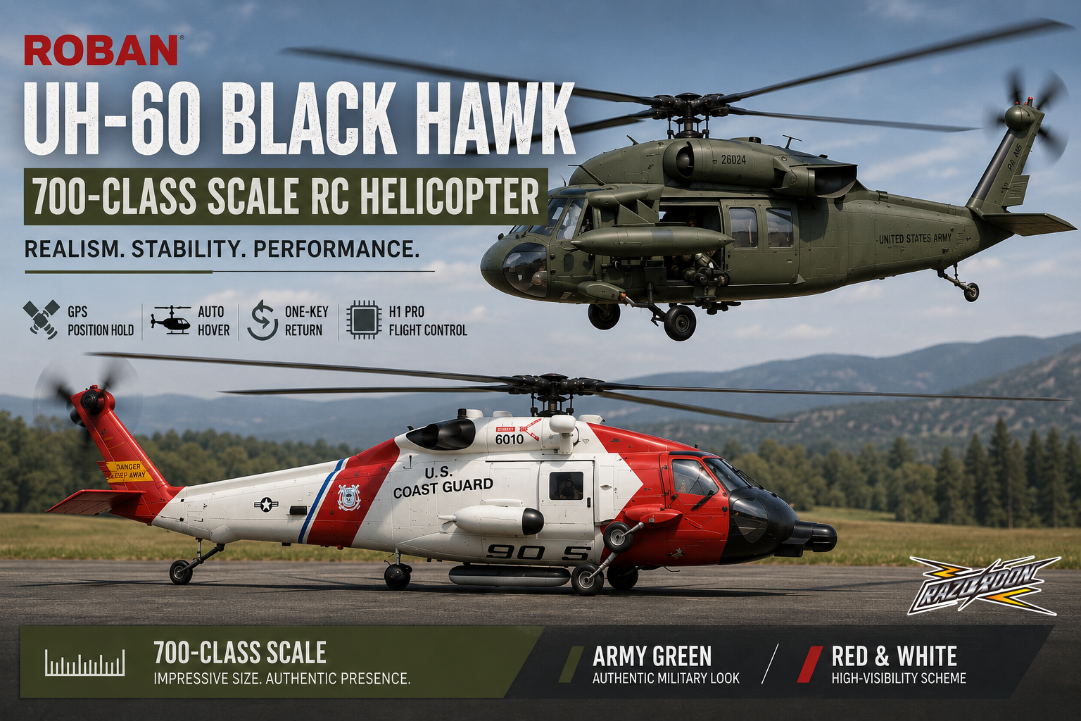Meet the ROBAN UH-60 Black Hawk: A 700-Class Scale RC Helicopter with Next-Generation H1 PRO Flight Control