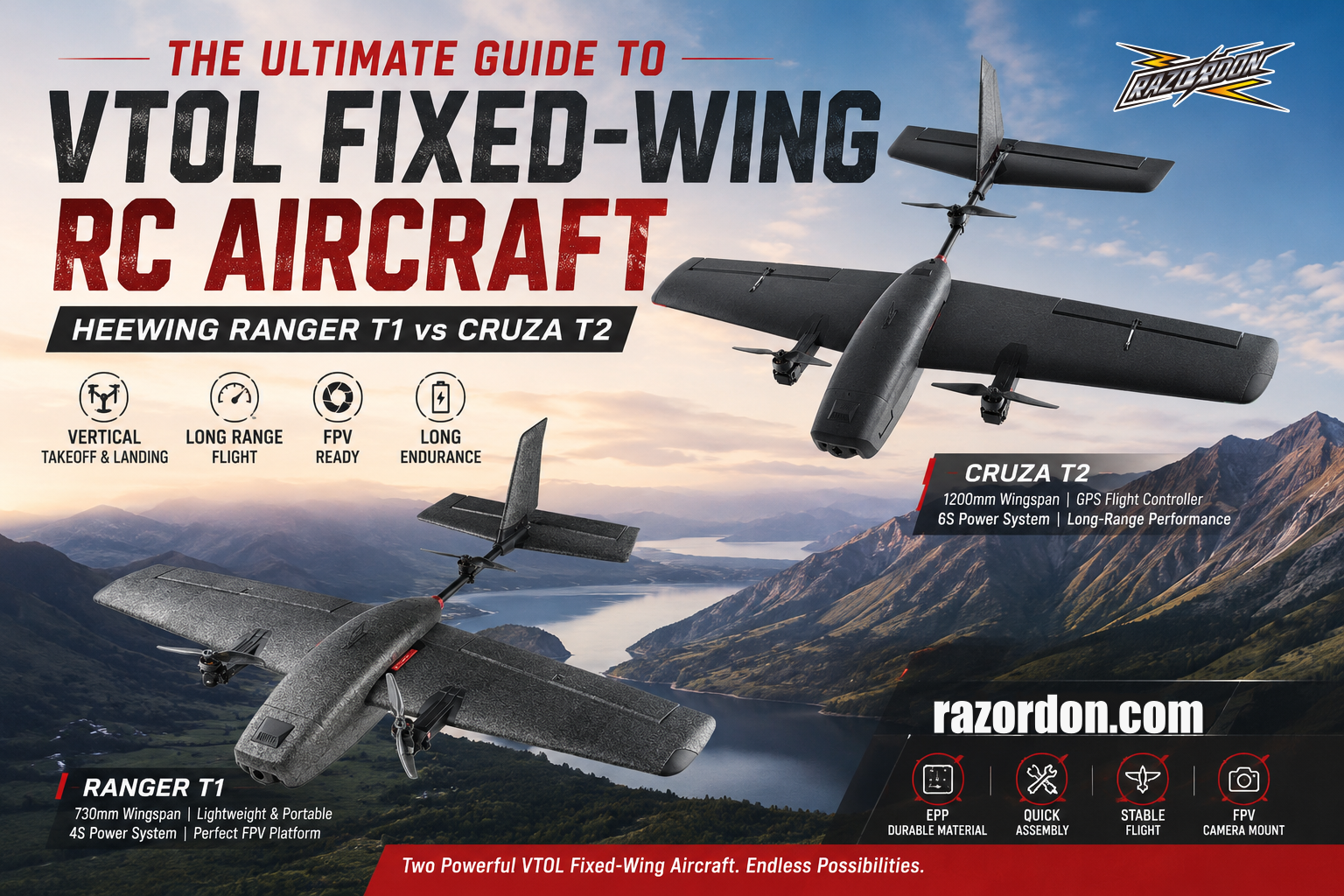 VTOL Fixed-Wing RC Aircraft HEEWING Ranger T1 vs Cruza T2