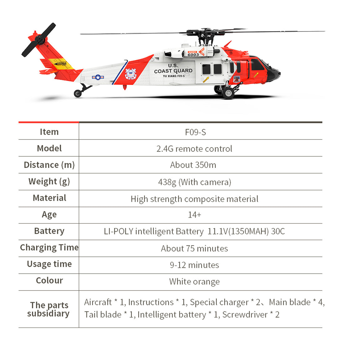 YU XIANG YXZNRC F09-S RC Helicopter 1/47 2.4G 6CH Brushless Direct Drive Model