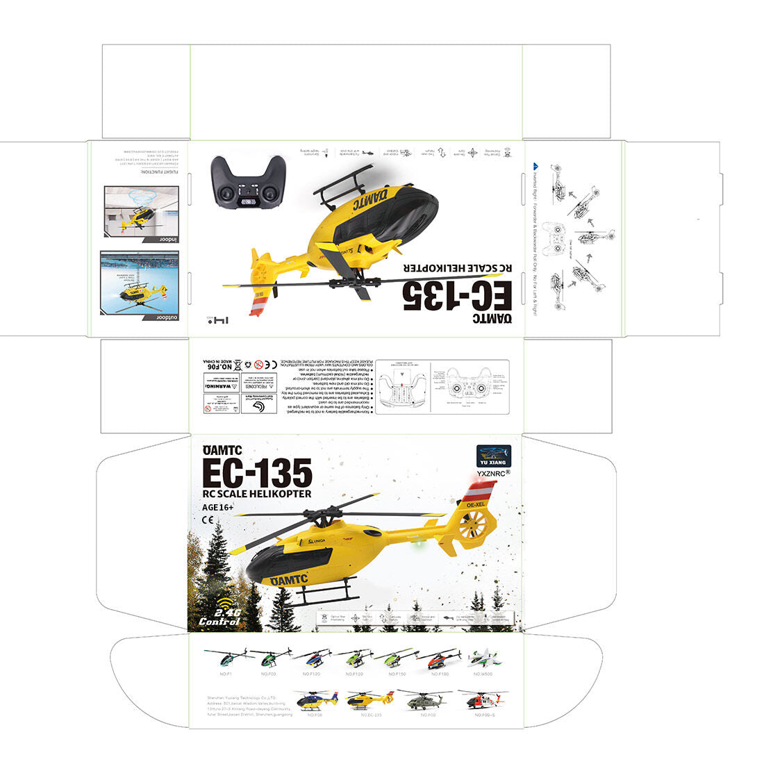 YU XIANG F06 RC 헬리콥터 1/36 스케일 EC-135 2.4G 6채널 직접 구동 무브러시 3D 곡예 항공기 모델