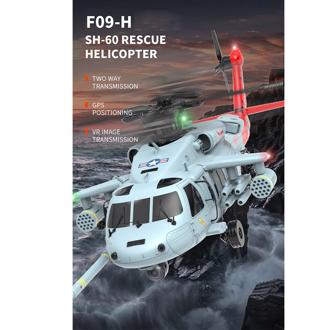 YU XIANG F09-H SH60 Seahawk 8CH RC Hubschrauber im Maßstab 1:47, 2,4 G Dual-Brushless-DD-6G/3D-Stunt-Copter-Modell (einschließlich FC- und GPS-/RTF-Version)