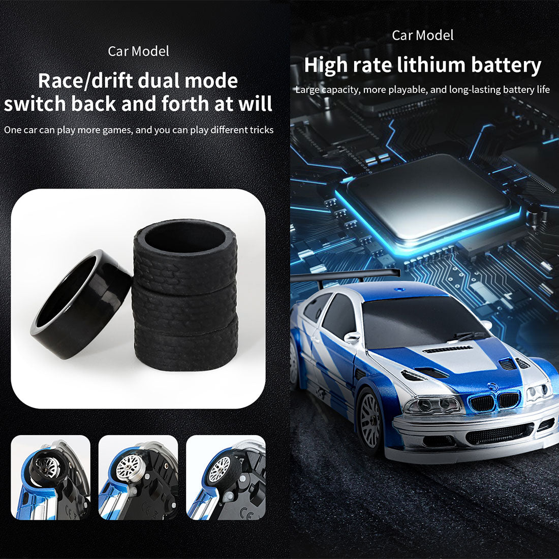 1/43 Scale 2.4G 4WD Full-proportion RC Electric Mini Racing Drift