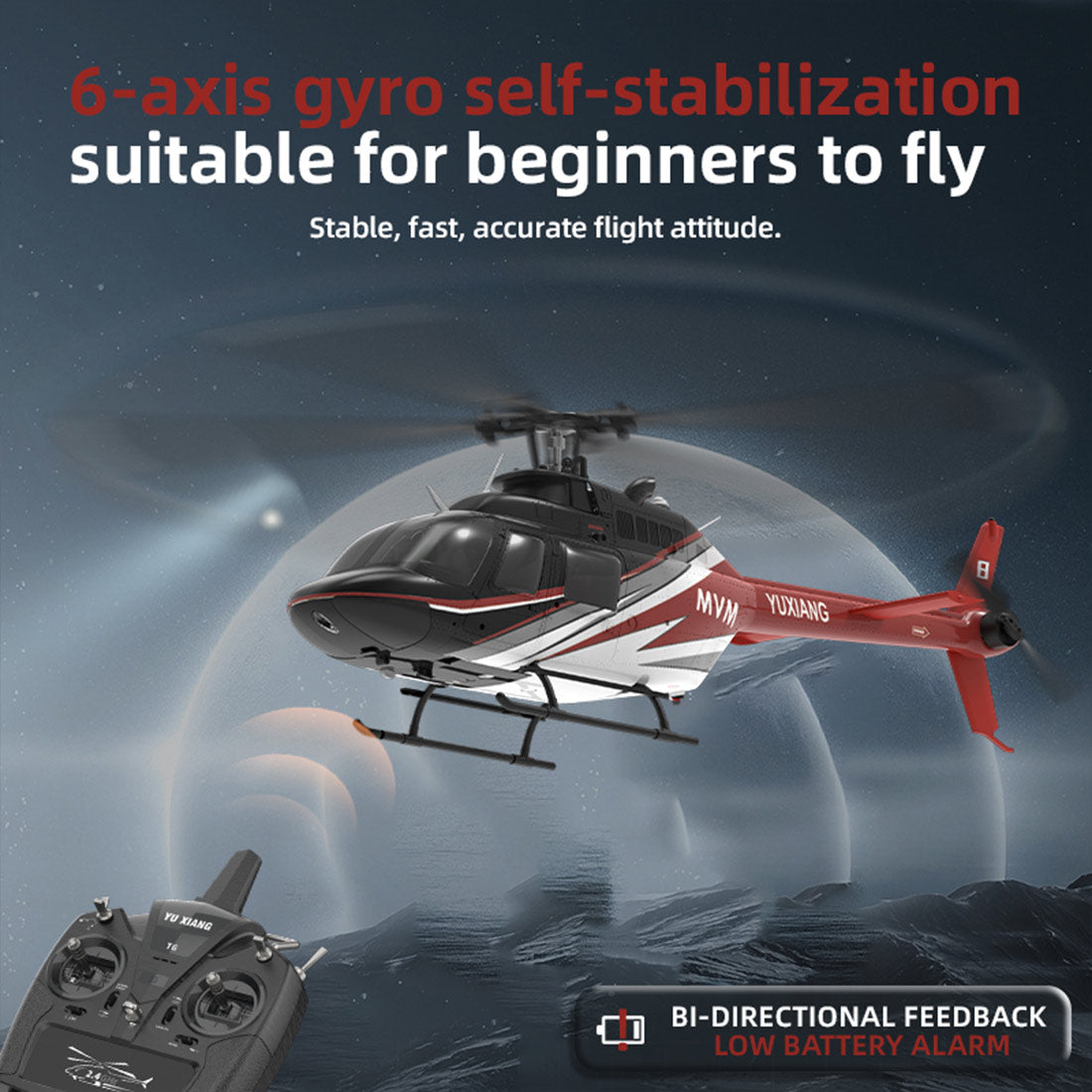 YU XIANG F08 1/27 Scale Bell 206 2.4G 6CH Brushless Direct-Drive 3D/6G Flybarless RC Helicopter Model with Optical Flow Positioning (RTF Version/Mode1/Mode2) razordon