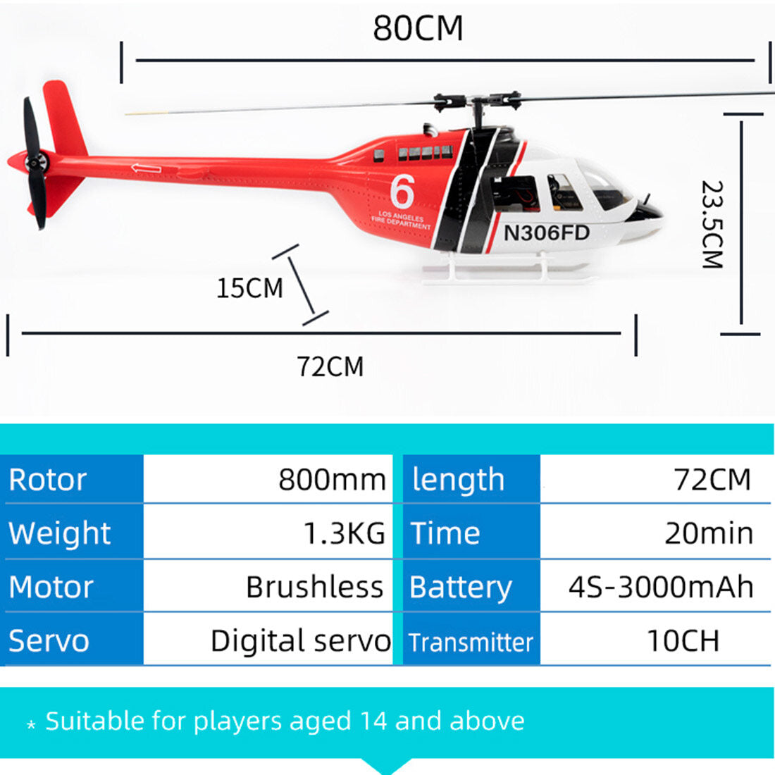 FLYWING Bell206 V3 470-Class RC Helicopter Model 2.4G RC 6CH Electric Airplane